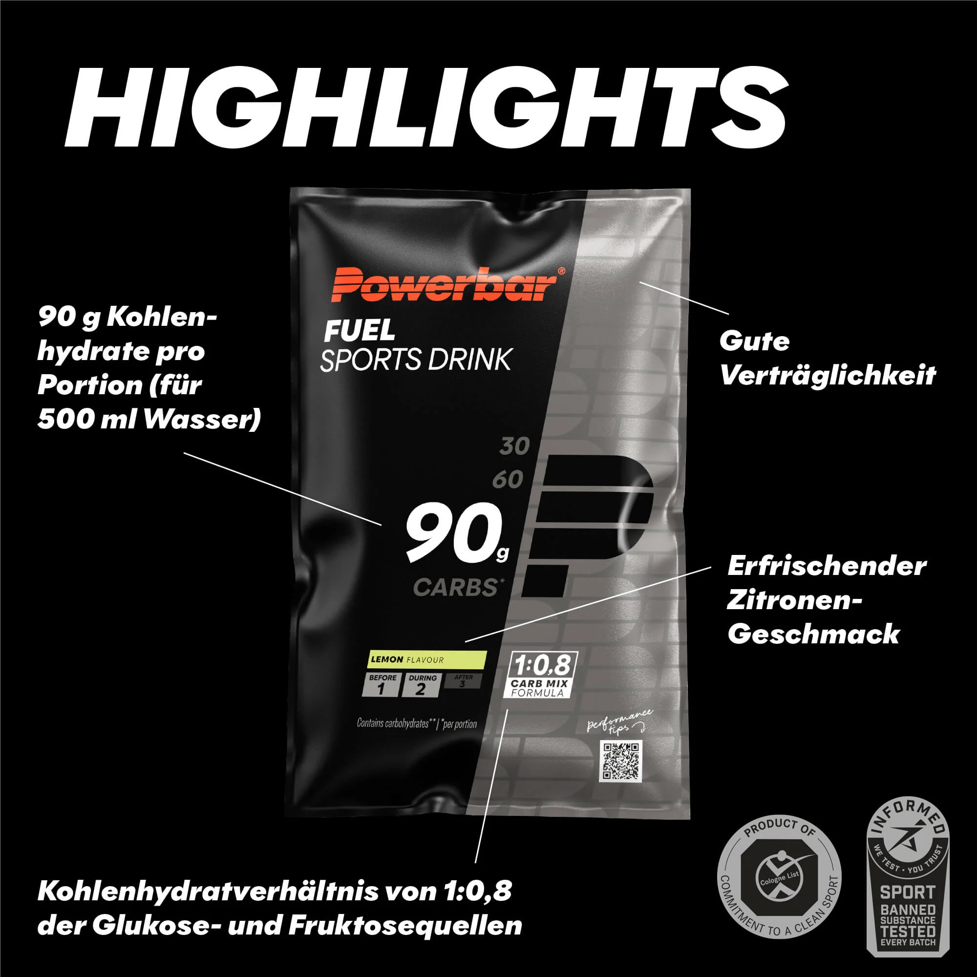 PowerBar Fuel 90 Sport Drink 94g - Lemon - Image 4