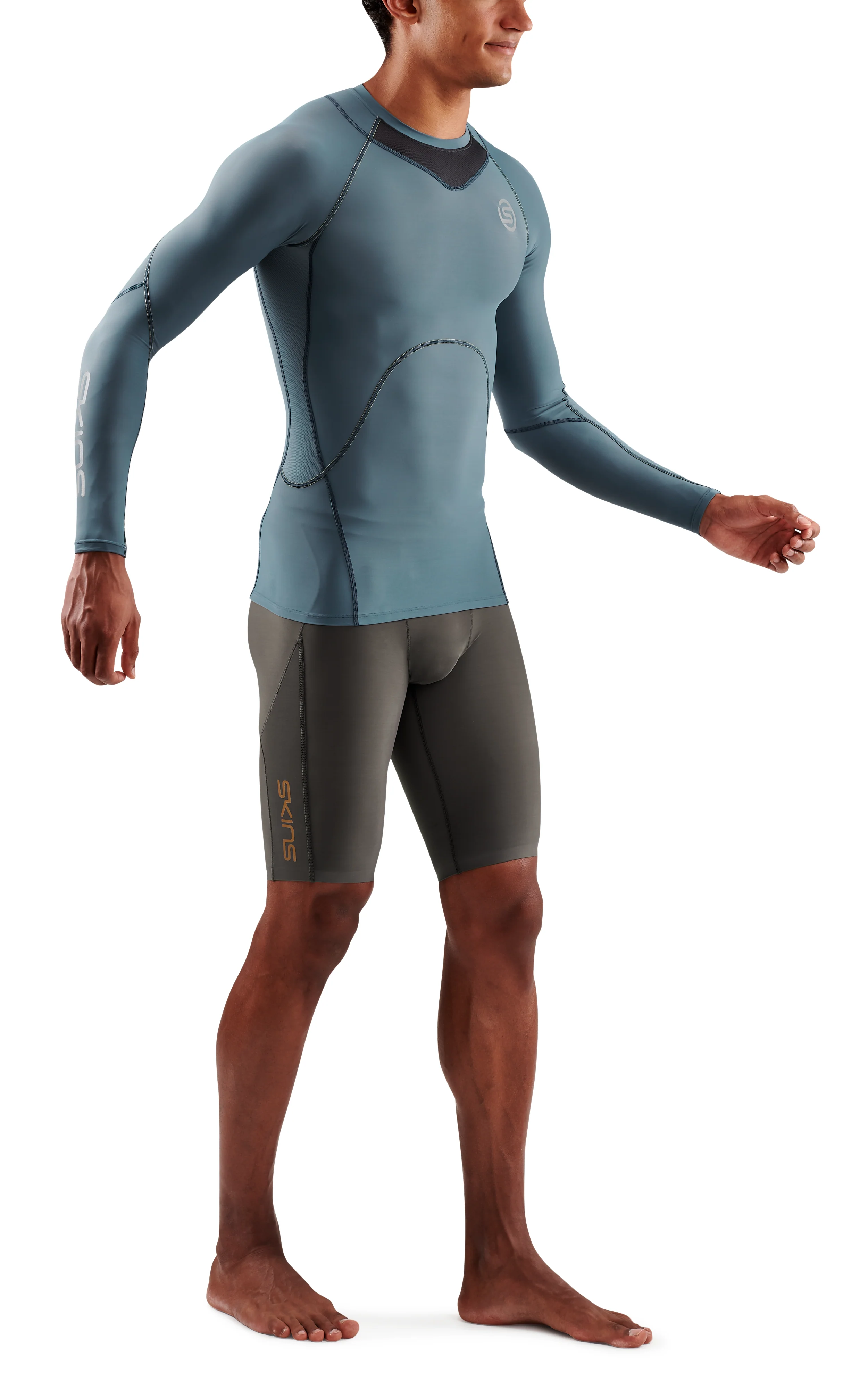 SKINS Men's Compression Long Sleeve Tops 3-Series - Blue Grey - Image 3